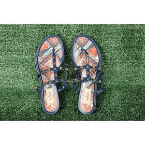 Valentino Rockstud Flat Sandals Blue Multicolor 38/8 Summer Casual "AS IS" Read